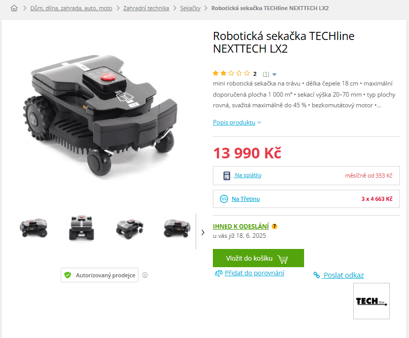 Robotická sekačka Techline, 1000m, 